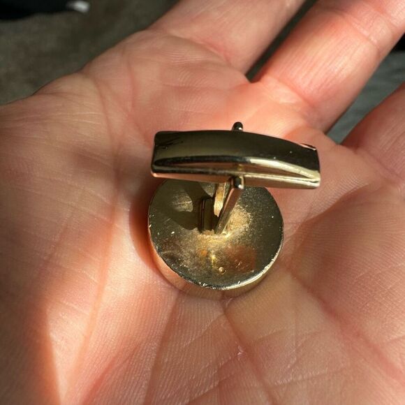 Vintage Copper Gold Tone Cameo Cuff Link Engraved PAT - Picture 4 of 5